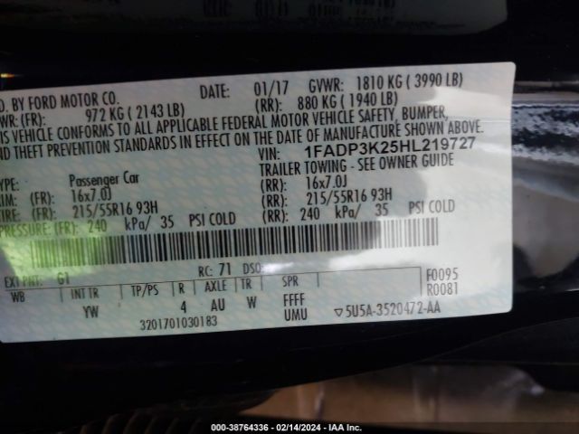 1FADP3K25HL219727 Ford FOCUS SE