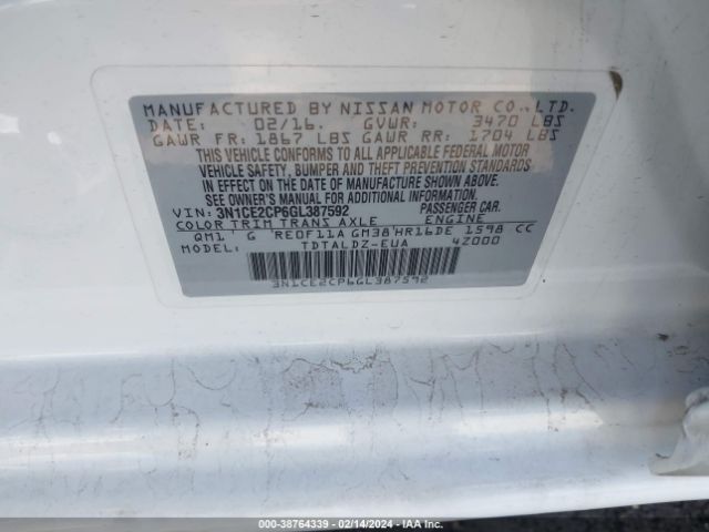 3N1CE2CP6GL387592 Nissan Versa Note Sv