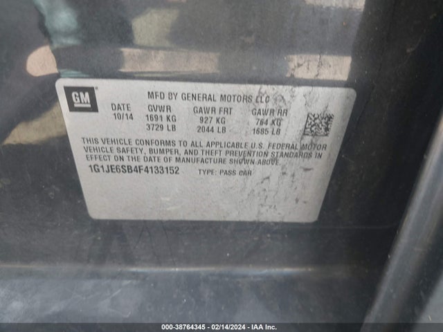 Chevrolet Sonic Ltz Auto 2015 1G1JE6SB4F4133152 Image 9