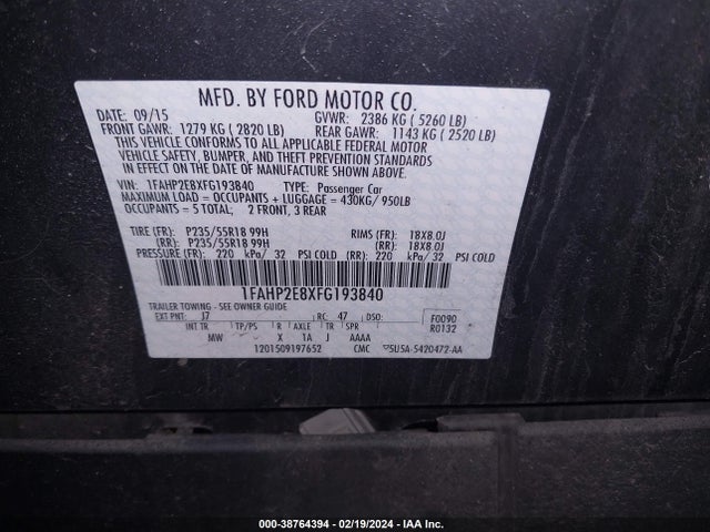 1FAHP2E8XFG193840 Ford TAURUS SEL