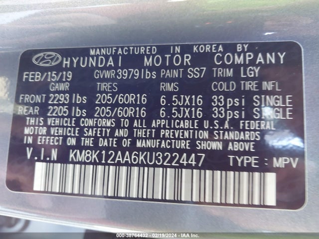 Hyundai Kona Se 2019 KM8K12AA6KU322447 Image 9