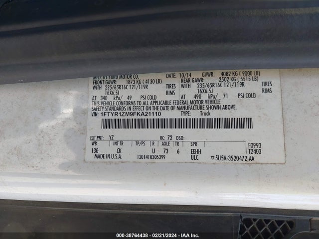 Ford Transit-250 2015 1FTYR1ZM9FKA21110 Image 9