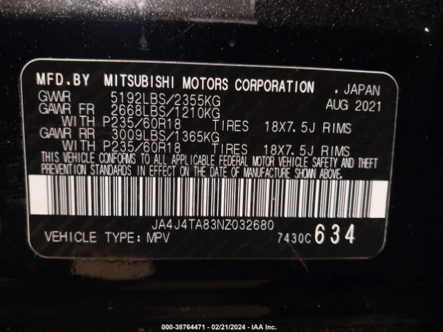 JA4J4TA83NZ032680 Mitsubishi Outlander Es 2.5 S-awc