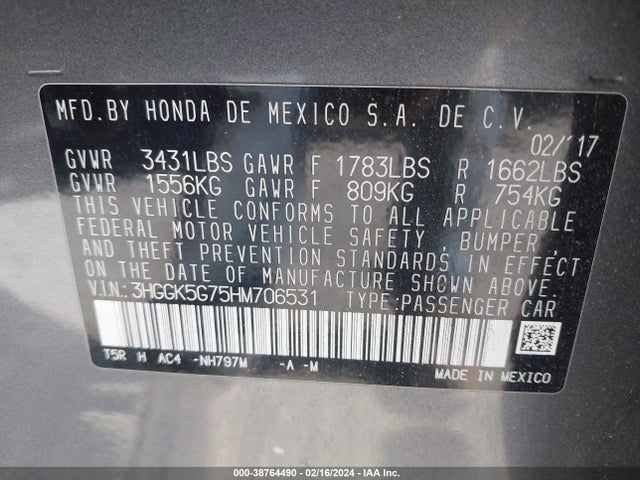 Honda FIT EX 2017 3HGGK5G75HM706531 Image 9