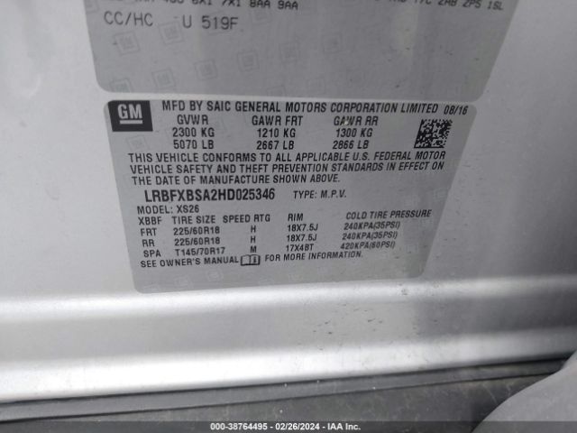 LRBFXBSA2HD025346 Buick Envision Essence