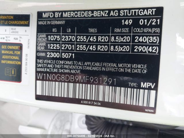 W1N0G8DB9MF931291 Mercedes-Benz Glc 300 Suv