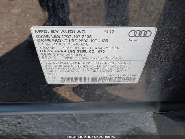 WA1HCCFS8JR017396 Audi Q3 2.0t Premium/2.0t Sport Premium