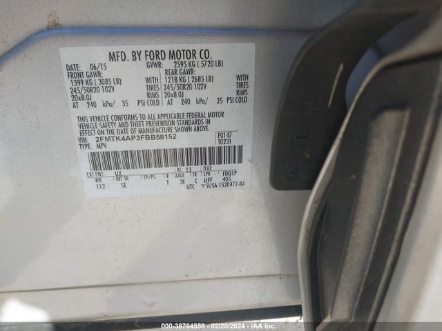 Ford EDGE SPORT 2015 2FMTK4AP3FBB58152 Image 9