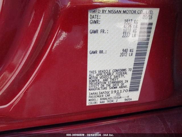 Nissan Altima 2.5 Sr 2016 1N4AL3AP2GC191170 Image 9