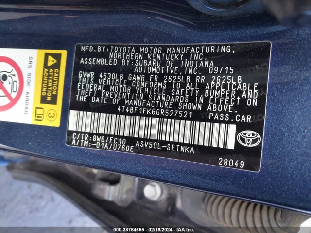 Toyota CAMRY LE 2016 4T4BF1FK6GR527521 Image 9
