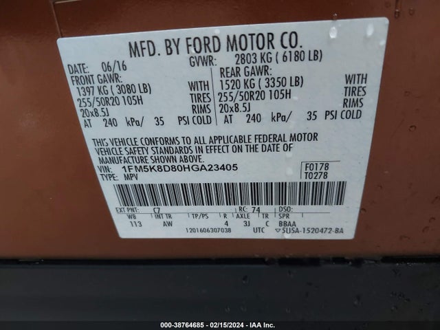 Ford EXPLORER XLT 2017 1FM5K8D80HGA23405 Image 9