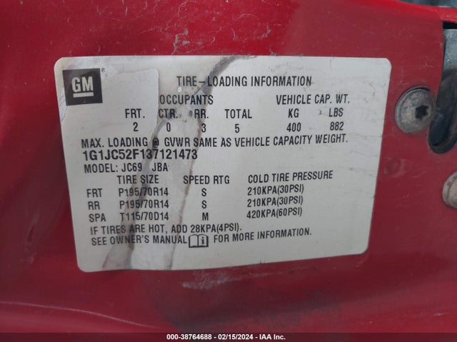 2003 CHEVROLET CAVALIER VIN: 1G1JC52F137121473