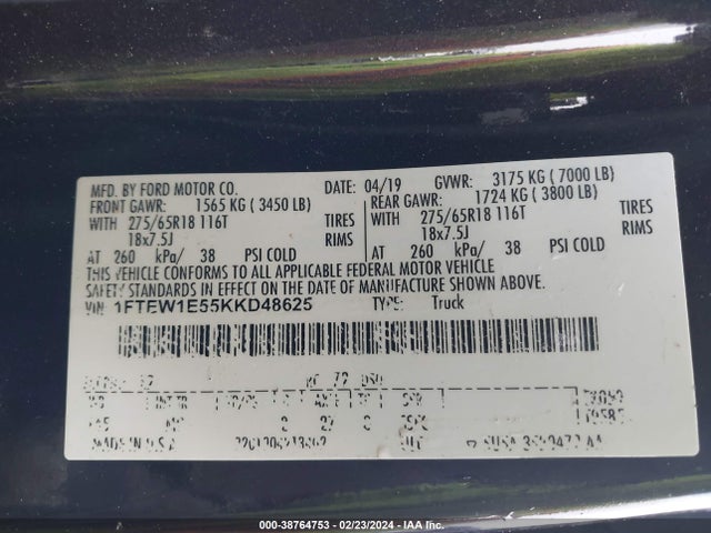1FTEW1E55KKD48625 Ford F-150 Xlt