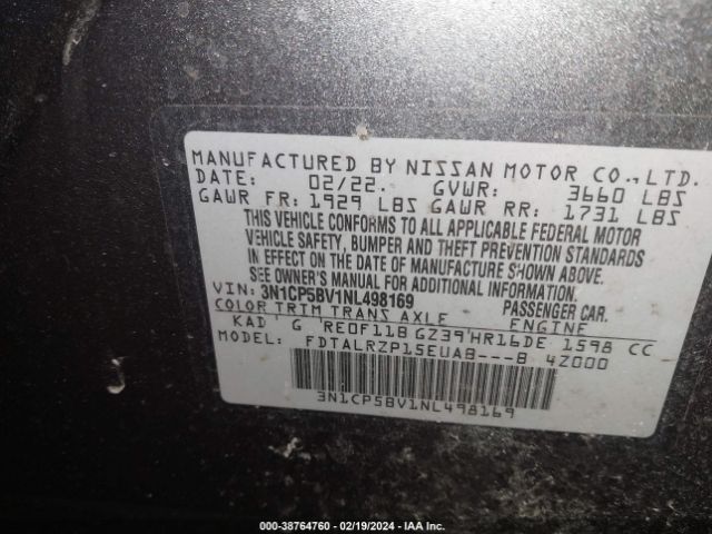 3N1CP5BV1NL498169 Nissan Kicks S Xtronic Cvt