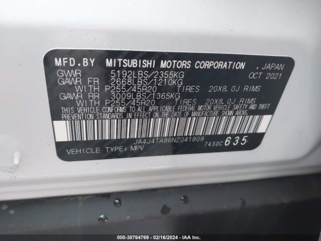 JA4J4TA86NZ041809 Mitsubishi Outlander Es 2.5 S-awc