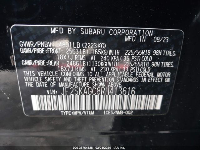 JF2SKAGC8RH413616 Subaru Forester Sport