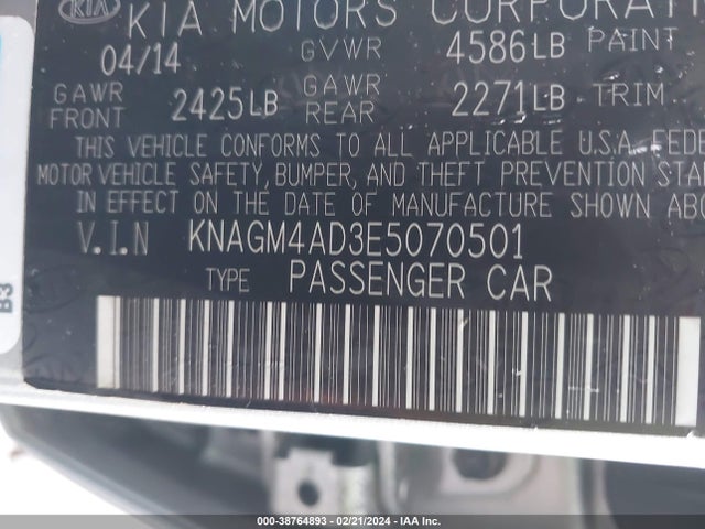 KIA Optima Hybrid Lx 2014 KNAGM4AD3E5070501 Image 9