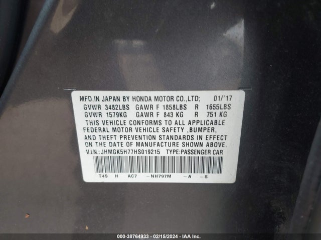 Honda FIT EX 2017 JHMGK5H77HS019215 Image 9