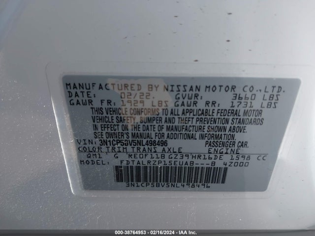 Nissan Kicks S Xtronic Cvt 2022 3N1CP5BV5NL498496 Image 9