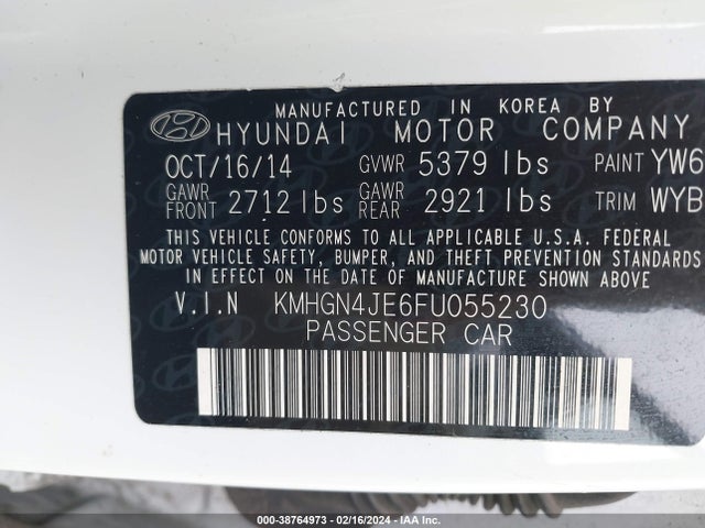 Hyundai Genesis 3.8 2015 KMHGN4JE6FU055230 Image 9
