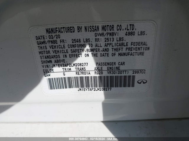 Infiniti Q50 LUXE 2020 JN1EV7AP2LM208277 Image 9