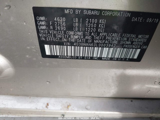 4S3BWAN63L3003942 Subaru Legacy Limited