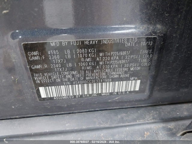 Subaru Outback 2.5i Premium 2014 4S4BRBCC3E3241908 Image 9