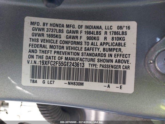 Honda Civic Lx 2016 19XFC2F55GE243613 Image 9