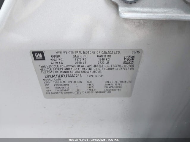 GMC Terrain Sle-2 2015 2GKALREKXF6367213 Image 9