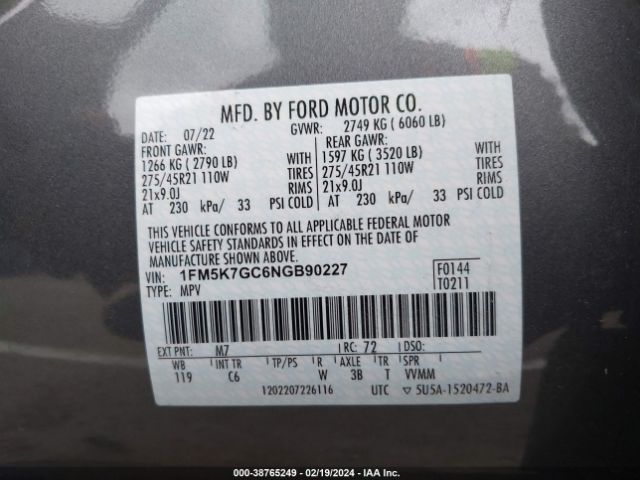 1FM5K7GC6NGB90227 Ford Explorer St