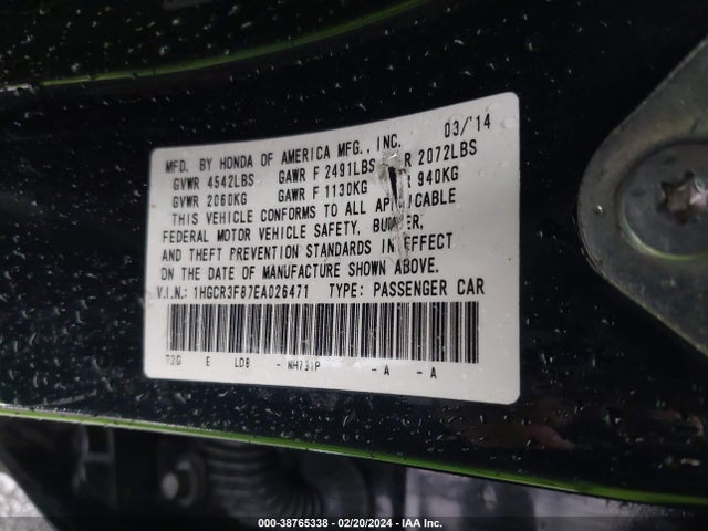 Honda Accord Ex-l V-6 2014 1HGCR3F87EA026471 Image 9