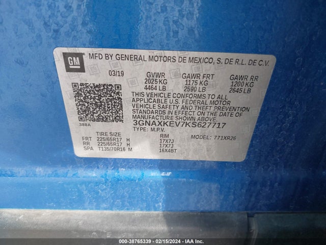 Chevrolet EQUINOX LT 2019 3GNAXKEV7KS627717 Image 9