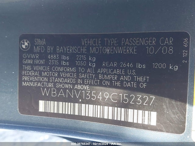 2009 BMW 528I XDRIVE VIN: WBANV13549C152327