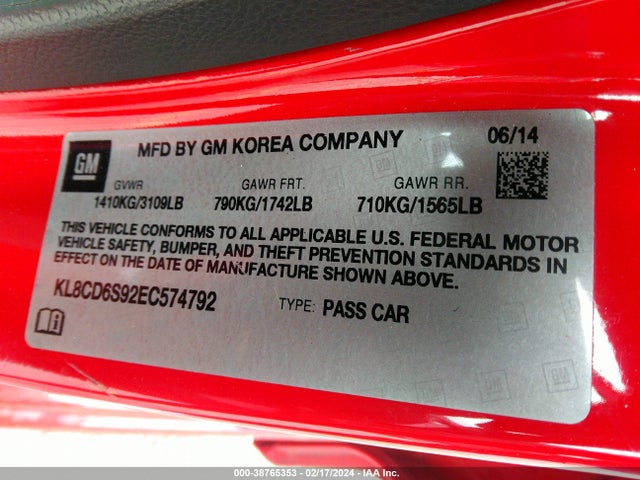 Chevrolet Spark 1lt Auto 2014 KL8CD6S92EC574792 Image 9