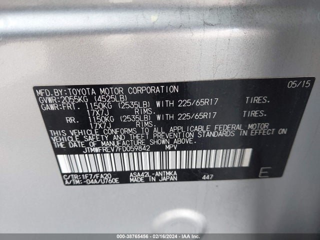 Toyota Rav4 Xle 2015 JTMWFREV7FD059842 Image 9