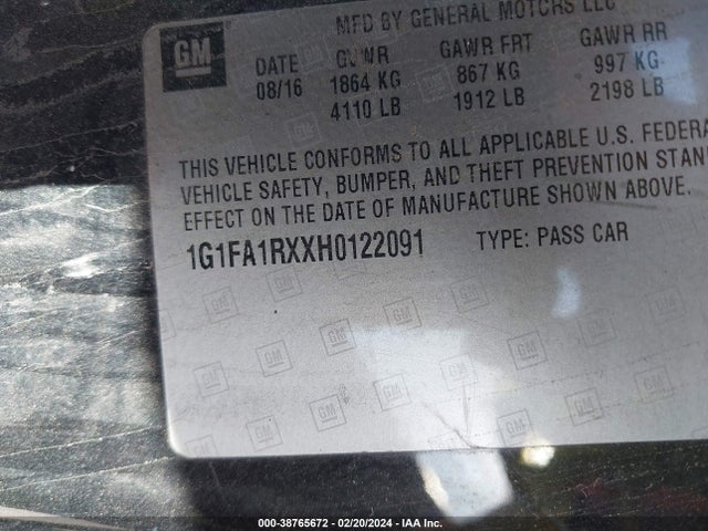 Chevrolet Camaro 1lt 2017 1G1FA1RXXH0122091 Image 9