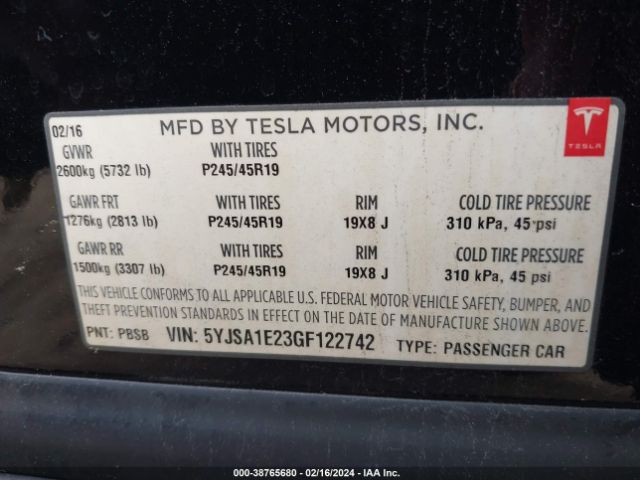 5YJSA1E23GF122742 Tesla Model S 60d/70d/75d/85d/90d
