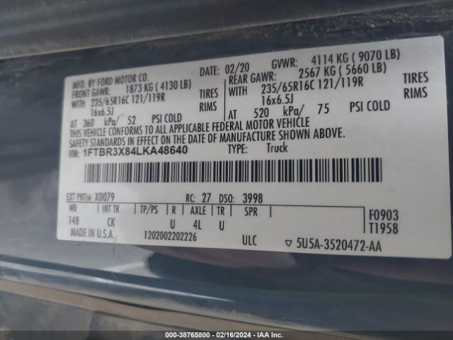 1FTBR3X84LKA48640 Ford Transit-250 Cargo Van