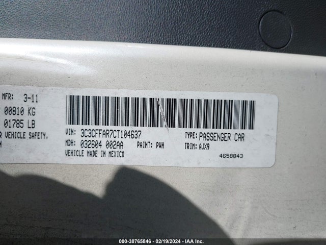 2012 FIAT 500 3C3CFFAR7CT104637 Photo 8