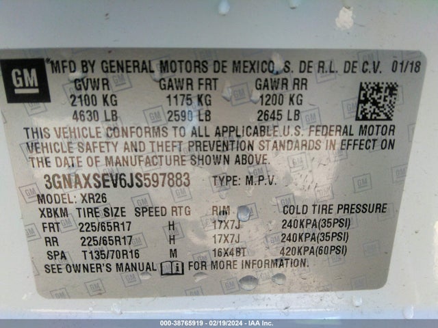 Chevrolet EQUINOX LT 2018 3GNAXSEV6JS597883 Image 9
