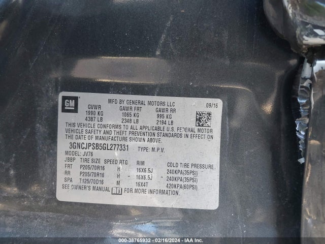 Chevrolet Trax Lt 2016 3GNCJPSB5GL277331 Image 9