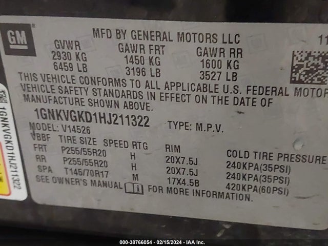 Chevrolet Traverse 1lt 2017 1GNKVGKD1HJ211322 Image 9