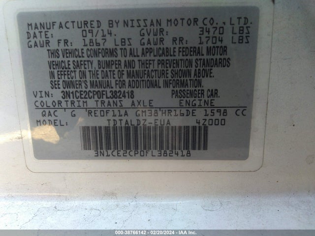 Nissan Versa Note S (sr)/s Plus/sl/sr/sv 2015 3N1CE2CP0FL382418 Image 9