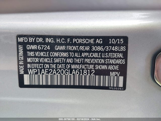 2016 PORSCHE CAYENNE E-HYBRID WP1AE2A20GLA61812 Photo 8