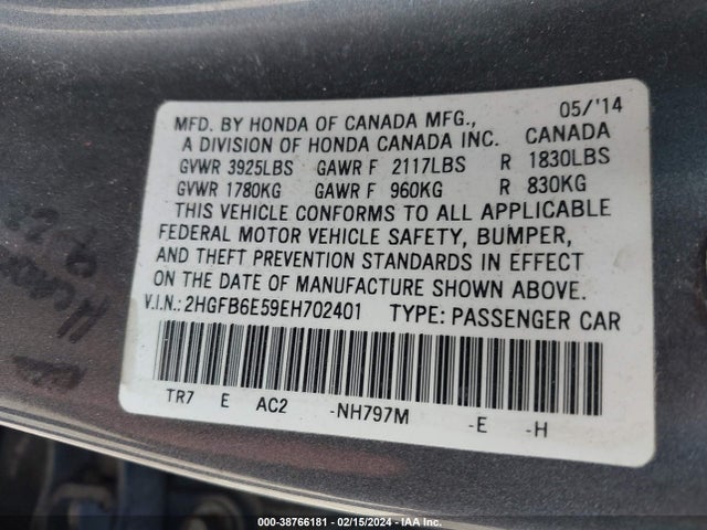 Honda CIVIC SI 2014 2HGFB6E59EH702401 Image 9