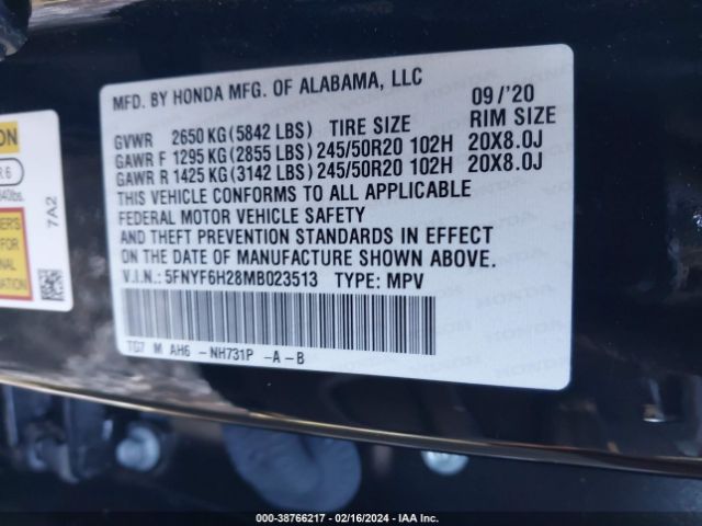 5FNYF6H28MB023513 Honda Pilot Awd Special Edition