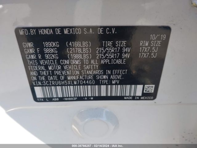 3CZRU6H5XLM704460 Honda Hr-v Awd Ex