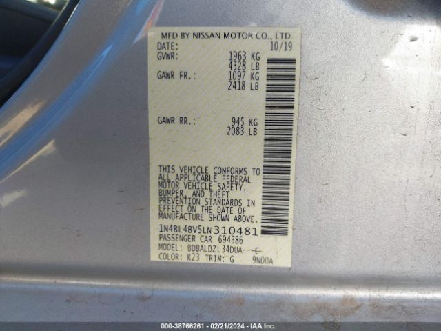 1N4BL4BV5LN310481 Nissan Altima S Fwd