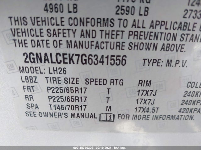 Chevrolet EQUINOX LT 2016 2GNALCEK7G6341556 Image 9
