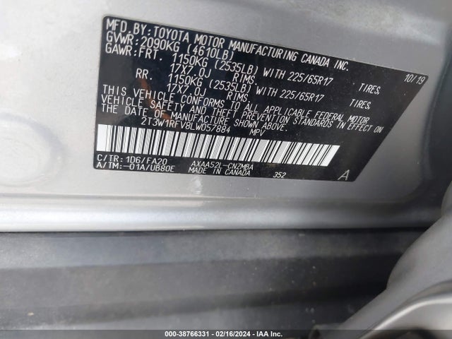 Toyota Rav4 Xle 2020 2T3W1RFV8LW057884 Image 9
